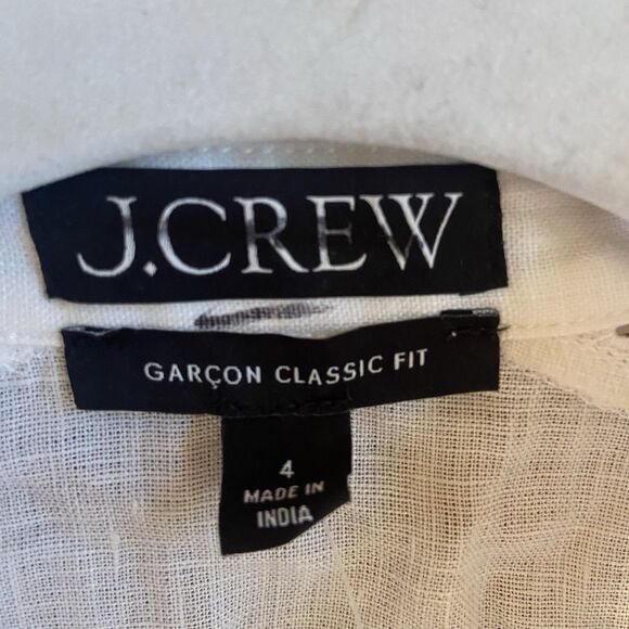 J.Crew Garçon Classic Shirt Eyelet 100% Linen Button-Up White Sz 4 Boho Western - Picture 2 of 12